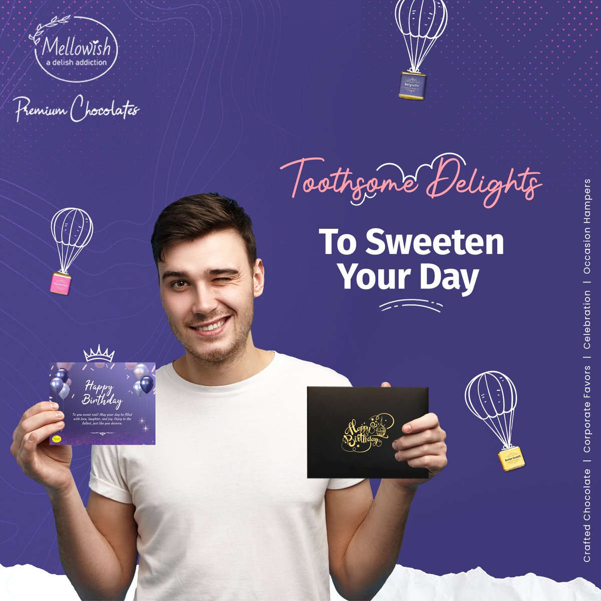 A birthday is not complete without Mellowish's toothsome delights! 
Coming Soon to indulge you in our heavenly creations. 

#MellowishChocolates #PremiumChocolates #ArtisanalChocolate #HandcraftedChocolates #IndulgentTreats #LuxuryChocolates #ChocoholicDelight #GourmetChocolates