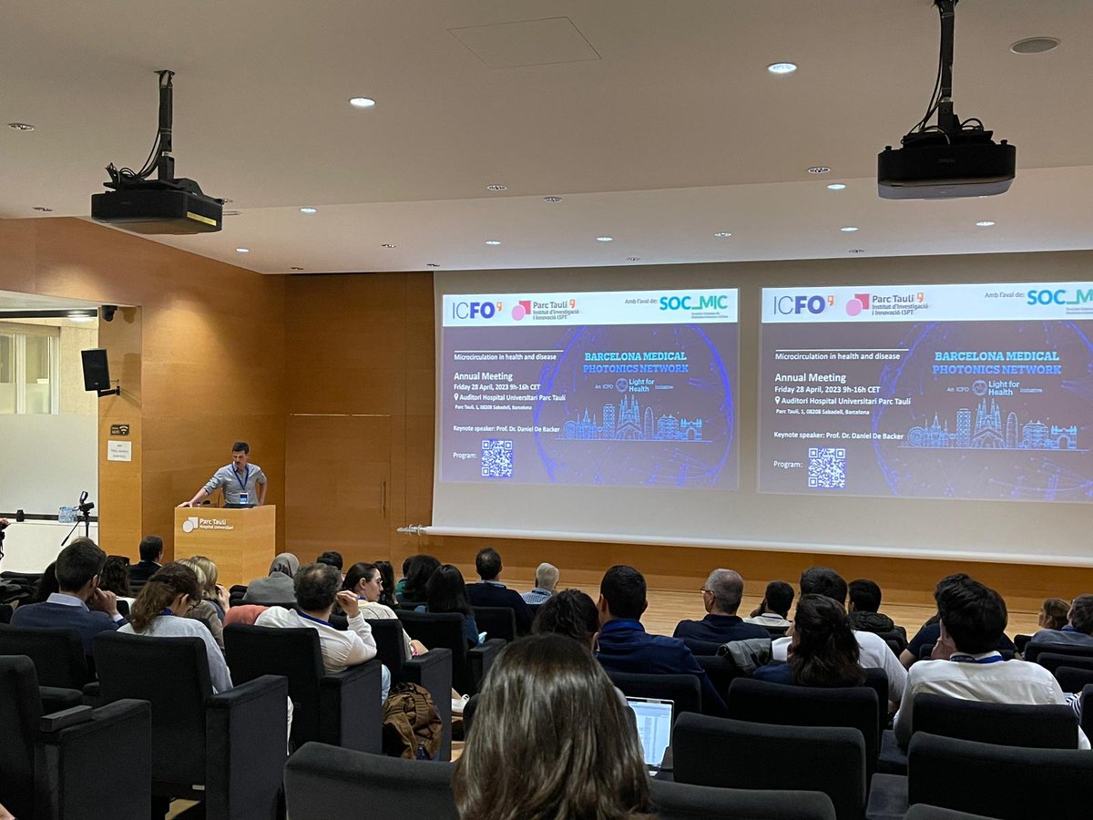 ICFOnians's tweet photo. Welcome to the Barcelona Medical Photonics Network annual meeting!

Prof Turgut Durduran (@ulugeyik) and Dr Jaume Mesquida (@crit_mesquida) introduced this year's event focused on Microcirculation in health and disease.

#BarcelonaMedPhotNet https://t.co/667LsuvjTP