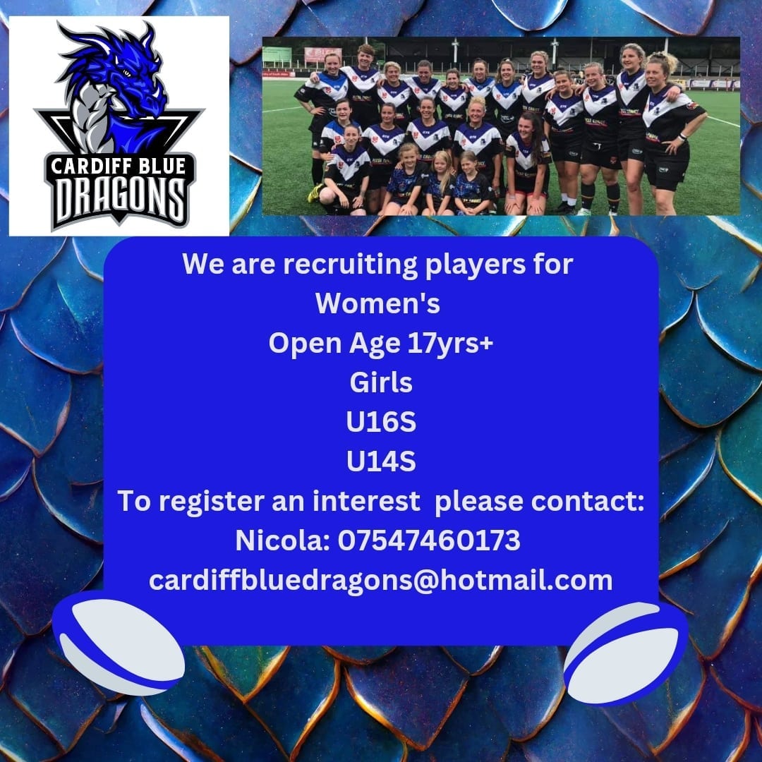 Women's and girls community Rugby league!
Contact Nicola to register an interest or for more information 
#communityrl #womensrugbyleague #openage #u16sgirls #u14sgirls #bluedragons #dragonfamily