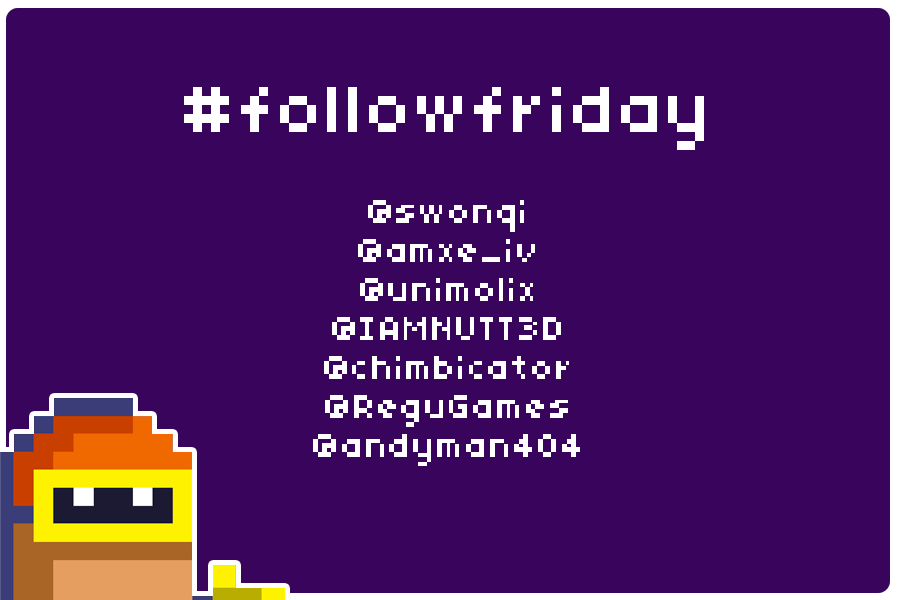 DuckMadeOfWood's tweet photo. Hello! It's #followfriday. Here are jammers from #lv99gamejam I recommend to follow. Please like and retweet (and follow back if you want). @swonqi, @amxe_iv, @unimolix, @IAMNUTT3D, @chimbicator, 
@ReguGames, @andyman404. You can play our games here: https://t.co/wd1s1fhnA4 https://t.co/uqOcNAQQtv