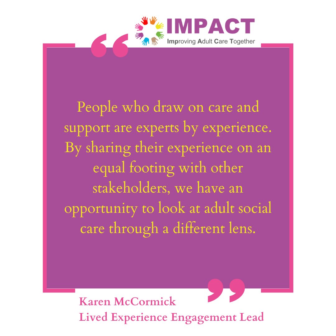 'People who draw on care and support and experts by experience.' At IMPACT, we value #LivedExperience and the perspective it provides us to improve care.

#IMPACT #ImprovingAdultCare
