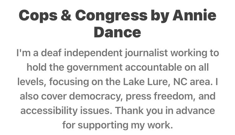 Subscribe now for my new newsletter, covering #police, #Congress, #LakeLure / #RutherfordCountyNC & #NC11 AnnieDance.substack.com