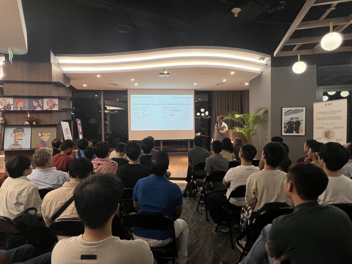 OGBCGroup's tweet photo. Last night #OGBC hosted a #ZKP sharing event with @ethereum_sg 🔥

Jake from @ethereum @PrivacyScaling &amp; @NeilHANYD from @Reddio_com gave a beginner friendly introduction to the world of #ZKSTARKS &amp; #ZKROLLUP 🚀 https://t.co/ap4OxxjVtf