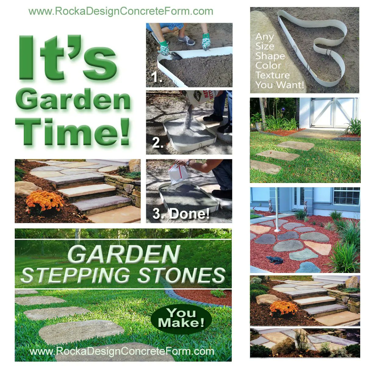 DIY and Create Garden Paths, Walkways, and Patios using Rocka Designs Flexible and Reusable Concrete Shaping, Stepping Stone Maker. Easy as 1-2-3.

You Can Do It, We Promise!

Visit ROCKA DESIGN Today!

buff.ly/36dsv69
