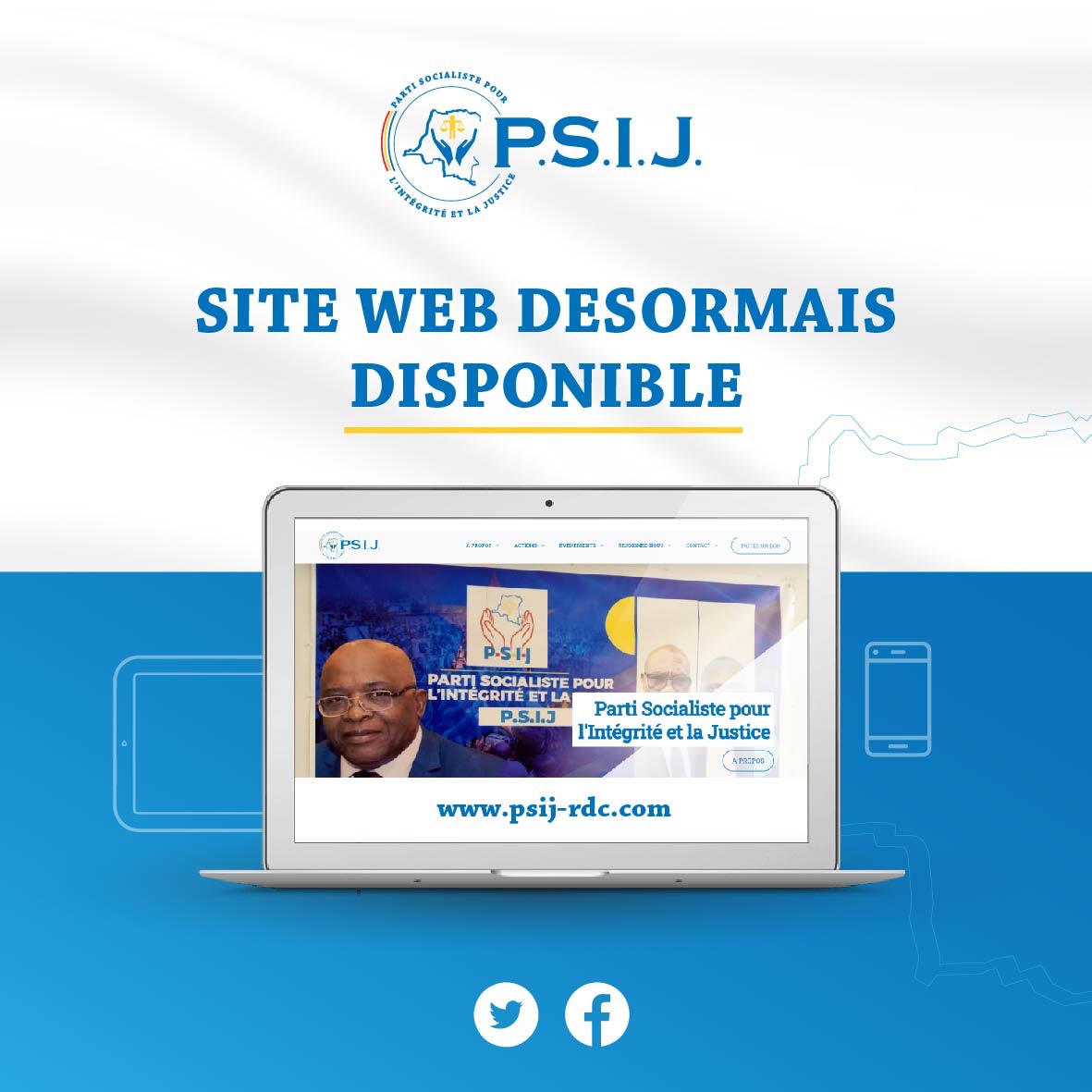 PSIJrdc's tweet photo. 🇨🇩Nous avons une bonne nouvelle à vous annoncer !
Le site Web du Parti est désormais disponible.
Il suffit de cliquer sur: 
https://t.co/VaDRhdlOeb #PSIJrdc https://t.co/8N1rZSFjwj