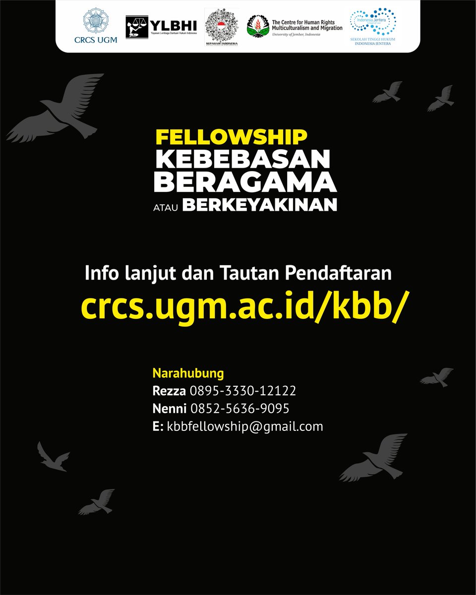 Kesempatan fellowship dan pendanaan penelitian terkait Kebebasan Beragama atau Keyakinan. Yuks!

crcs.ugm.ac.id/kbb/