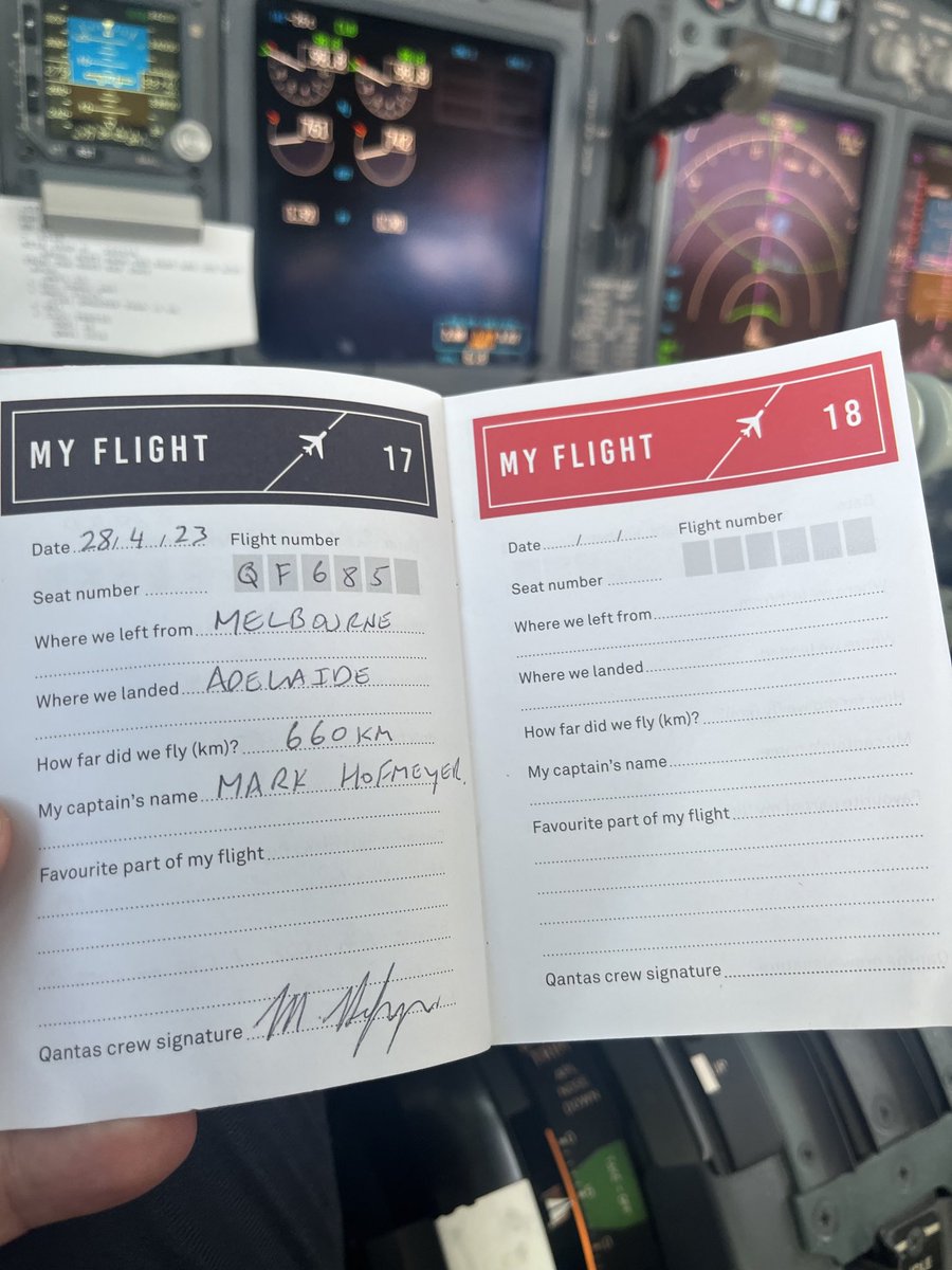 hoffers74's tweet photo. Today was the first time since becoming a Captain that I was asked to fill in a little kid’s flying passport and say g’day at the end of the flight. A nice way to end a long day. It’s the little things in life ain’t it………. #avgeek #pilotlife #aviation #pilot https://t.co/LAPCrt4wUv