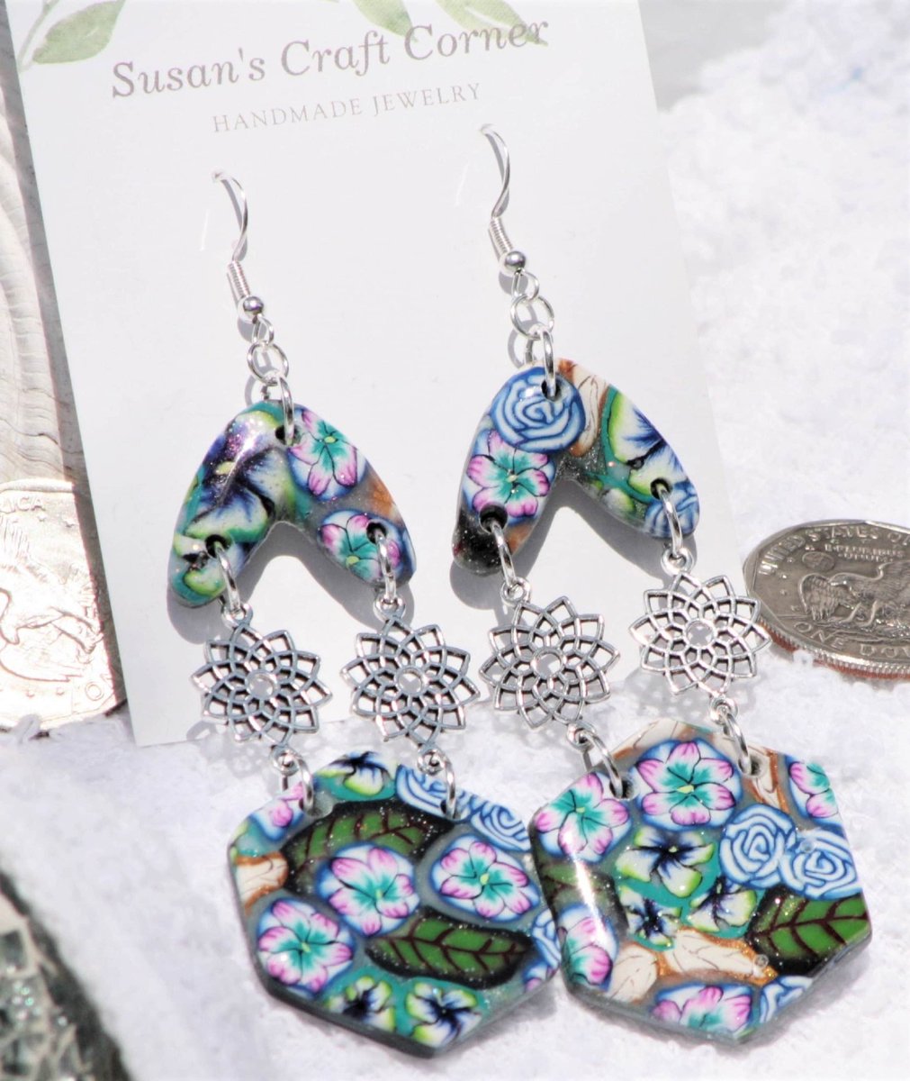 Slarivee's tweet image. Excited to share the latest addition to my #etsy shop: Floral Spring Summer Flowers Silver Fish Hook Clay Sassy Dangle Earrings #pink #octagon #unisexadults #silver #bohohippie #earwire #earlobe #resinfinish etsy.me/3LCoUUs