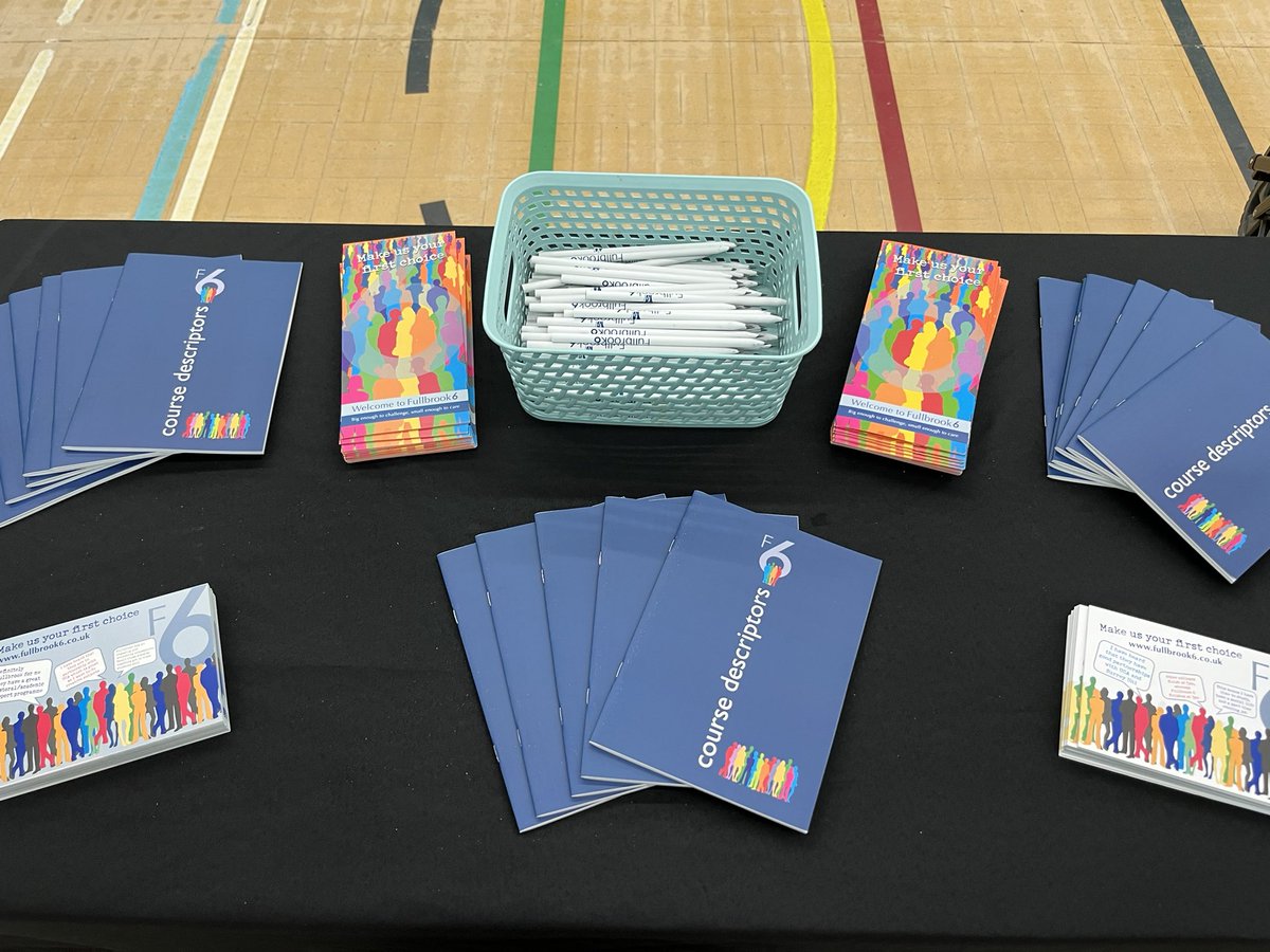 FullbrookSchool's tweet photo. All set up and ready for @jubileehigh Careers Day! Looking forward to speaking to Y9 &amp; 10 students about studying A Levels with Fullbrook 6 after their GCSEs.

#bigenough2challenge #smallenough2care #sixthform #college #alevels #nextsteps #studying #education https://t.co/Acum3qzuPx