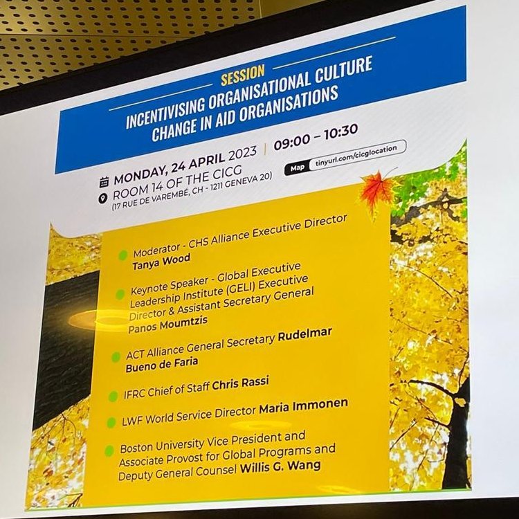 Great to open the <a href="/CHS_Alliance/">CHS Alliance</a> events on organizational culture change during #HNPW. Pleasure to join @Tanyawood00 <a href="/PanosMoumtzis/">Panos Moumtzis</a> <a href="/rudelmar/">Rudelmar Bueno de Faria</a> <a href="/lutheranworld/">The Lutheran World Federation</a> <a href="/BU_Tweets/">Boston University</a> and share my reflections on why we need to focus on the "soft stuff", shared ownership and exploration. <a href="/ifrc/">IFRC</a>