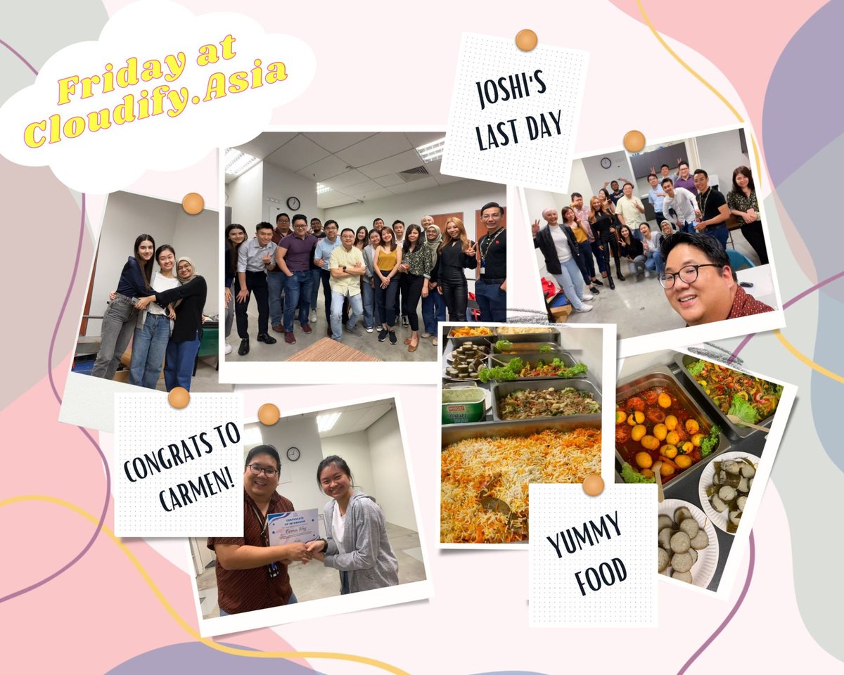 CloudifyAsia's tweet photo. FriYAY with https://t.co/BltYjEeiJL!🎉

We gathered today to celebrate Joshanna's last day, after being part of the team for almost 3 years and Carmen Wong's completion of her #internship program with us for the past 4 months

We wish them all the best in their future endeavors. https://t.co/TrMMLotg72