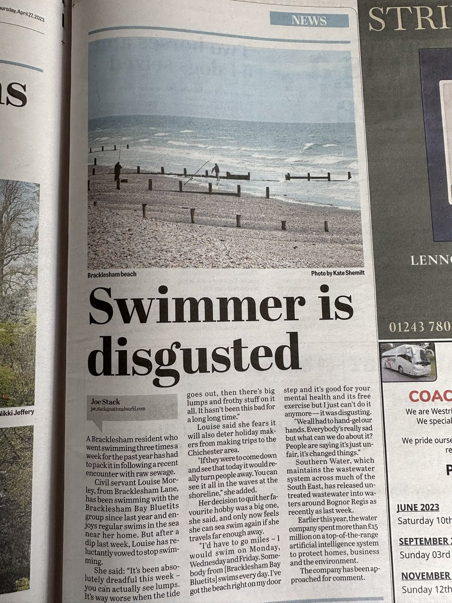 SOSCAlliance's tweet photo. Front page news in @ChichesterDC . @SouthernWater claims no untreated sewage discharges this year in Bracklesham. But nearby Felpham experienced 248 continuous hours of discharge recently also regular discharges into neighbouring @chichesterharbo @BBCSouthNews @GillianKeegan https://t.co/0ssFhTU0cP
