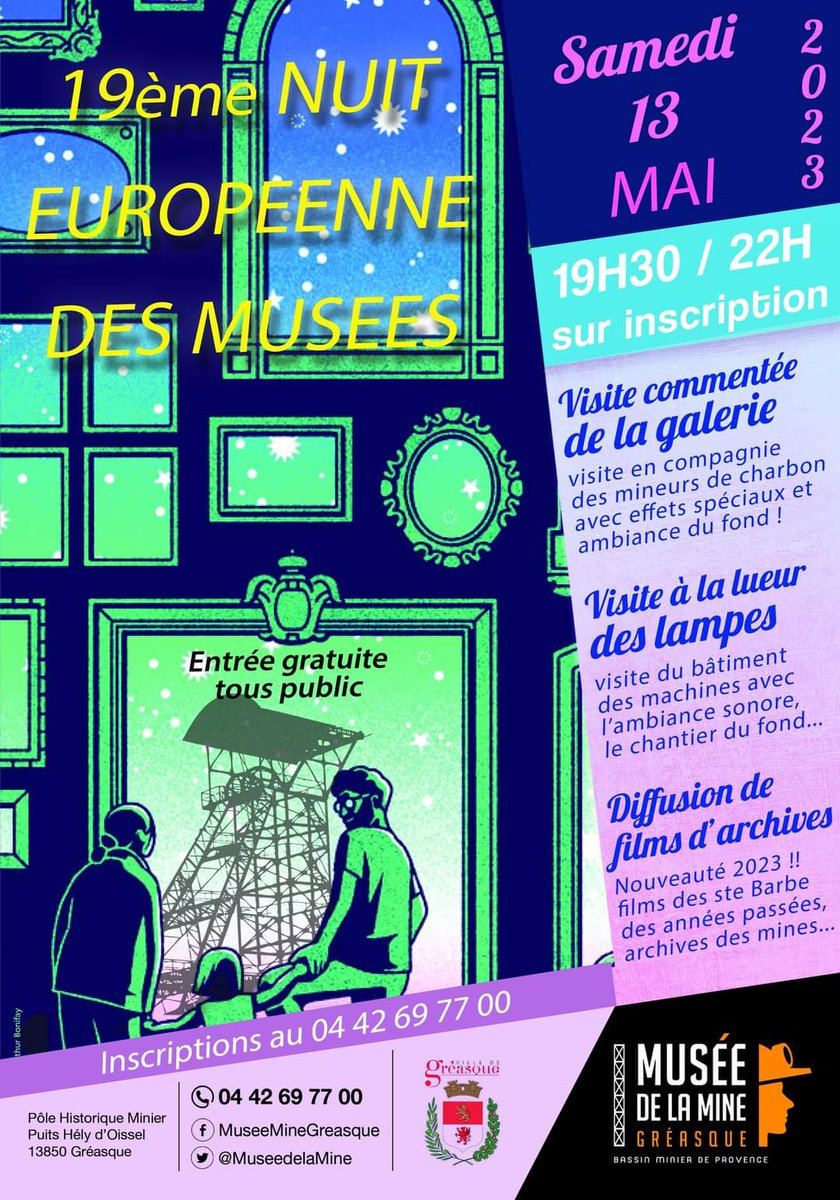 MuseedelaMine's tweet image. La Nuit des musées
Visite de la galerie de mine limitée à 20 personnes
Réservation 04 42 69 77 00
#myprovence #regionpaca #greasque #regionsud  #museedelamine #patrimoine #nuitdesmusees #nuiteuropeennesdesmusees #partage #techniques #vecu #mineursdecharbon #memoire #immersion