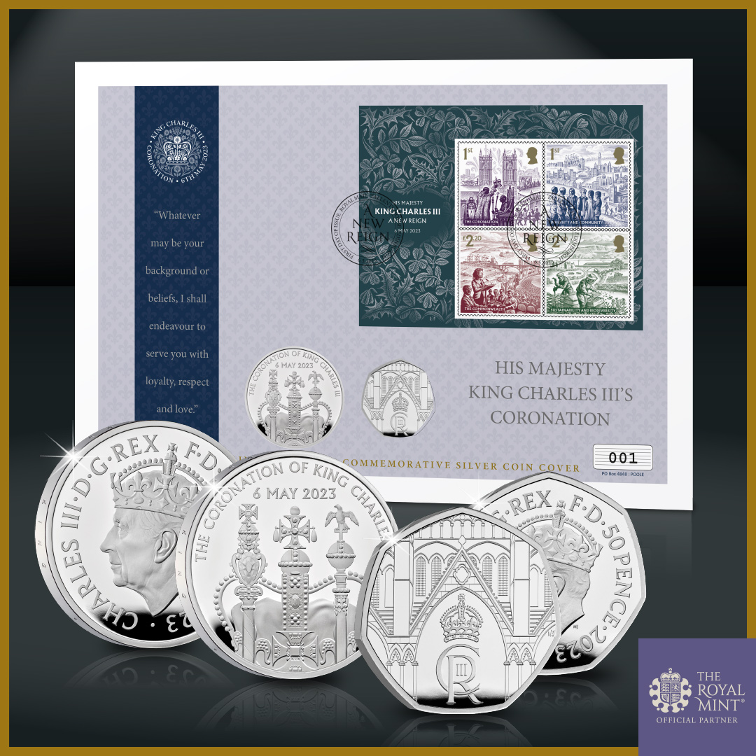 CPMCoins's tweet photo. Postmarked on the day of the Coronation, the Ultimate UK Silver Coronation Coin Cover has just been released. Including the UK Silver 50p and £5 Coronation coins, click here to find out more: https://t.co/7TTuB56IK0 #Coronation #Coins #Collectibles https://t.co/pv9A4H0bhS
