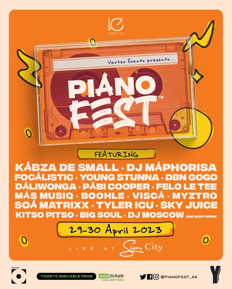 expressmagza's tweet photo. You heard right!Vertex Events will be hosting some of the best Amapiano acts at PIONONFEST and displaying unique fashion &amp; art pieces this weekend. 29-30 April at the 'Kingdom Of Pleasure'-Suncity,so get your ticket for a time to remember.
#PianoFest #expresevents @webticketsSA https://t.co/mLgVyzM09b