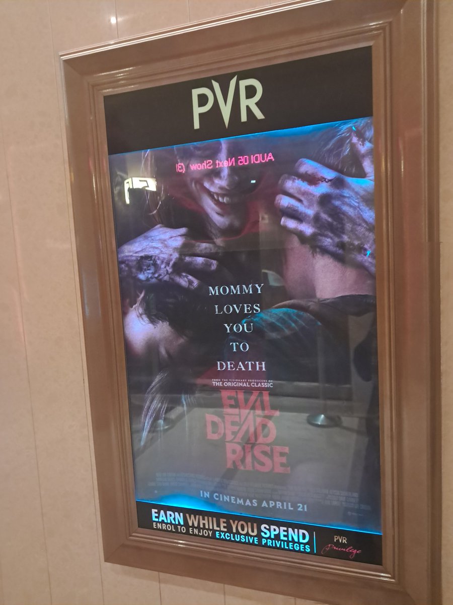 HeroCautious's tweet photo. A tad bit late but finally got to catch the latest installment in Evil Dead 🧟‍♀️ series: Evil Dead Rises in the perfect settings, an eerie empty hall. This was horror done right, movie completely sheds the series beloved quirky dark humour with hair raising gore.  🥶 3.5/5 https://t.co/gajXgY8p2N