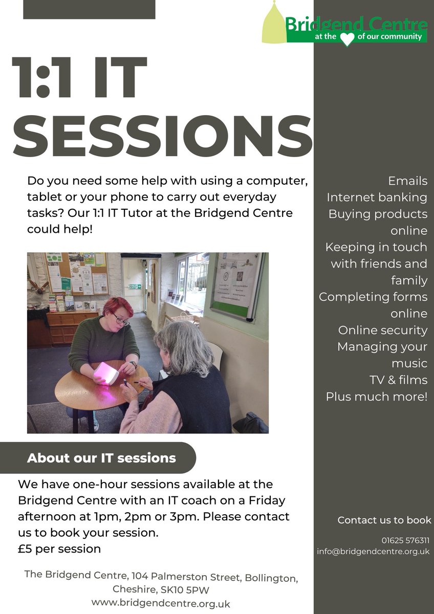 We have spare sessions with our IT Tutor at 1pm and 2pm today if you have a techy issue you'd like support with.