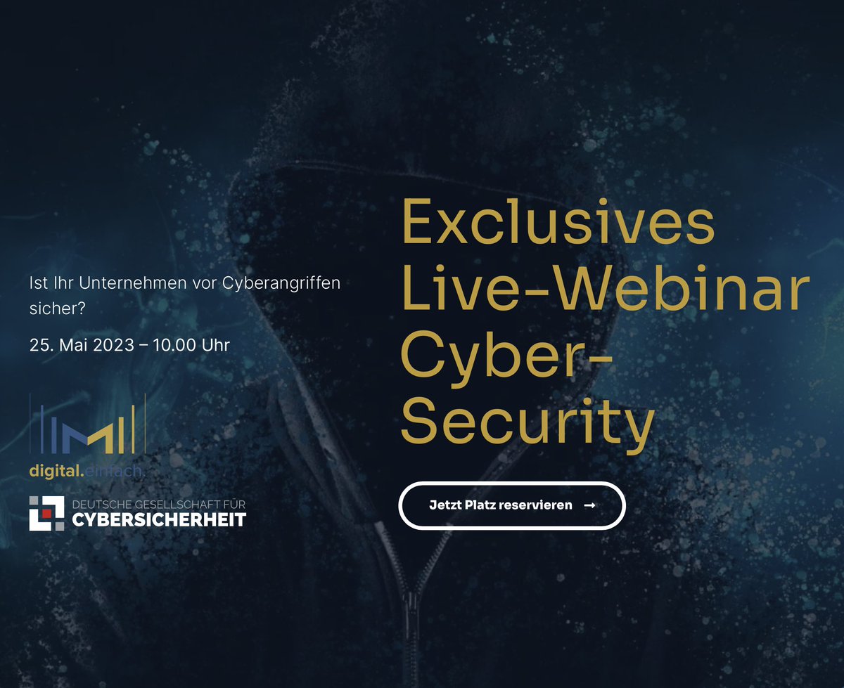 DGC_fl's tweet photo. In unserem exklusiven Live-Webinar am 25. 5. erleben Sie einen Live-Hack und erfahren, wie Sie Ihr Unternehmen schützen können. Jetzt anmelden: Die kostenlosen Plätze sind sehr begehrt: https://t.co/VQY5Bsk6CP

#DGC #CyberSecurity #Webinar #Livehack https://t.co/Zkd3gfFUBt