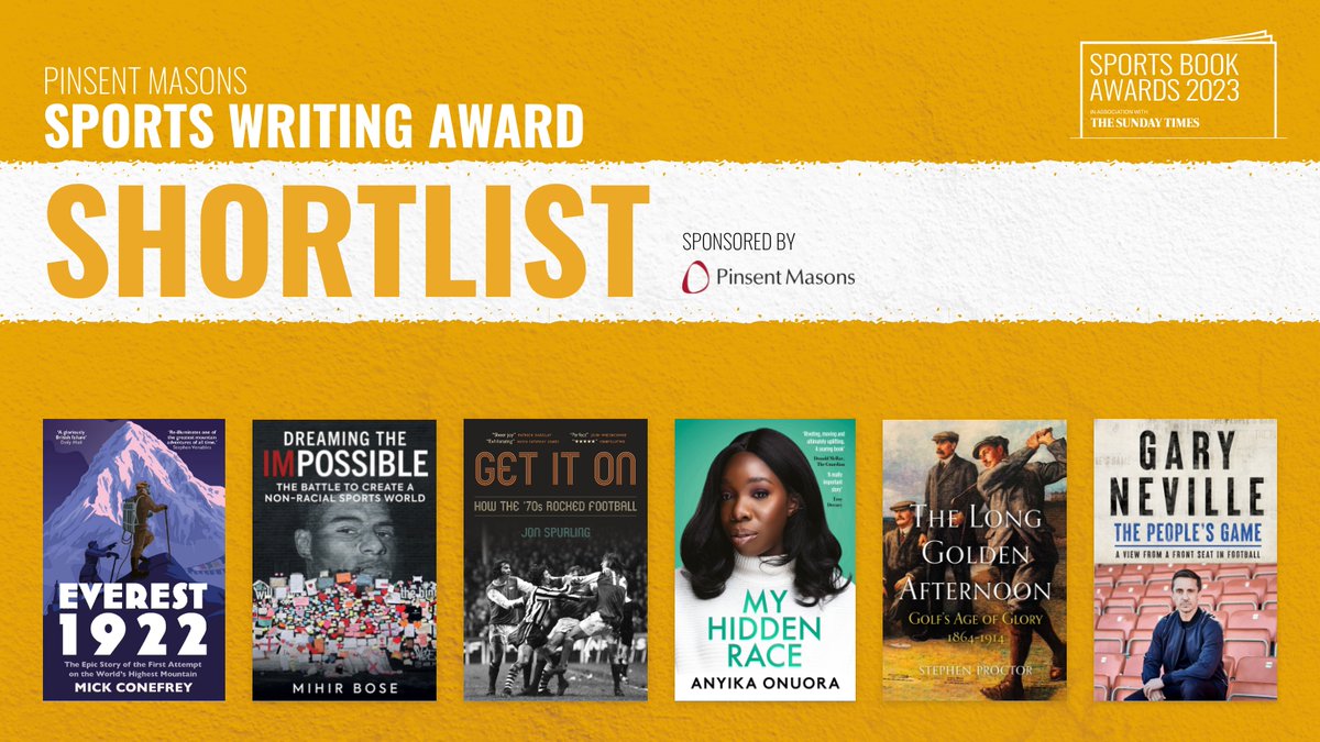 Announcing the shortlist for the #SportsBookAwards 'Pinsent Masons Sports Writing Award' Congratulations and good luck to the nominees! #SBA23 #ReadingForSport