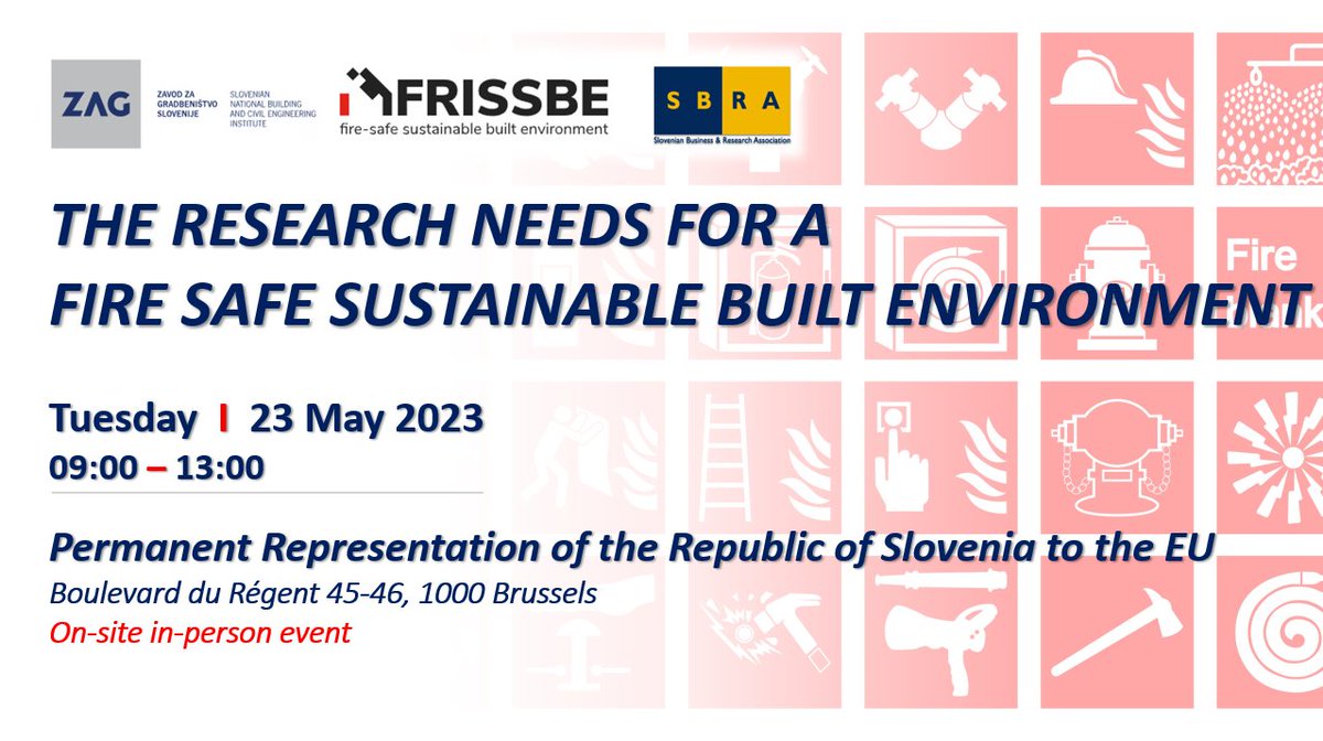 📣📣📣Make sure to join us on 23 May at THE #RESEARCH NEEDS FOR A #FIRE SAFE #SUSTAINABLE BUILT ENVIRONMENT event, taking place at @SLOtoEU! Agenda & registration ➡️sbra.be/en/content/res… @ERRINNetwork @EUBIC @FireSafeEU @ModernBuildEU @SBS_SME @EuroFSA @EAPFP1 @FRISSBEproject