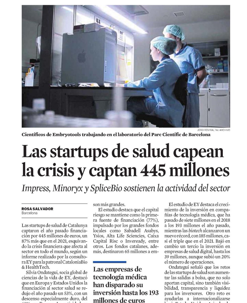 RT @CataloniaBioHT: RT @PCB_UB: 📈 Las startups de salud capean la crisis y captan 445 millones
📰@LaVanguardia 📝@RosaSalvadorC

▶️ bit.ly/3Azg8Ar

#PCBCommunity @CataloniaBioHT @SpliceBioHQ