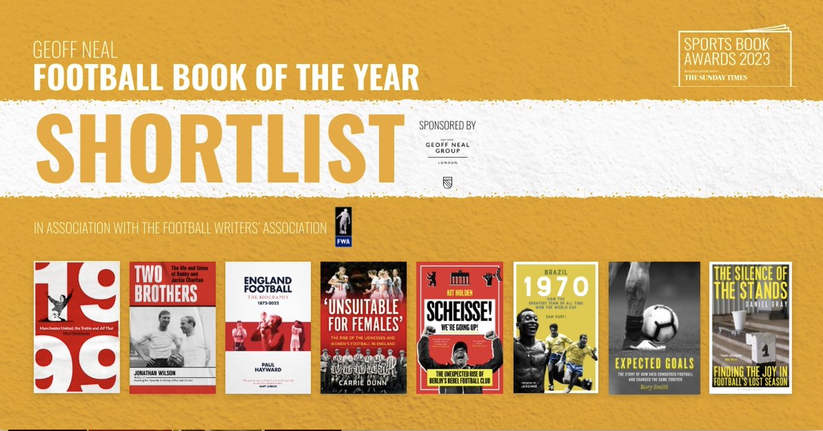 Here is the shortlist for the Football Book of the Year, in association with the Geoff Neil Group.  Congratulations to the authors of all eight titles.  #SportsBookAwards #SBA23 #ReadingForSport