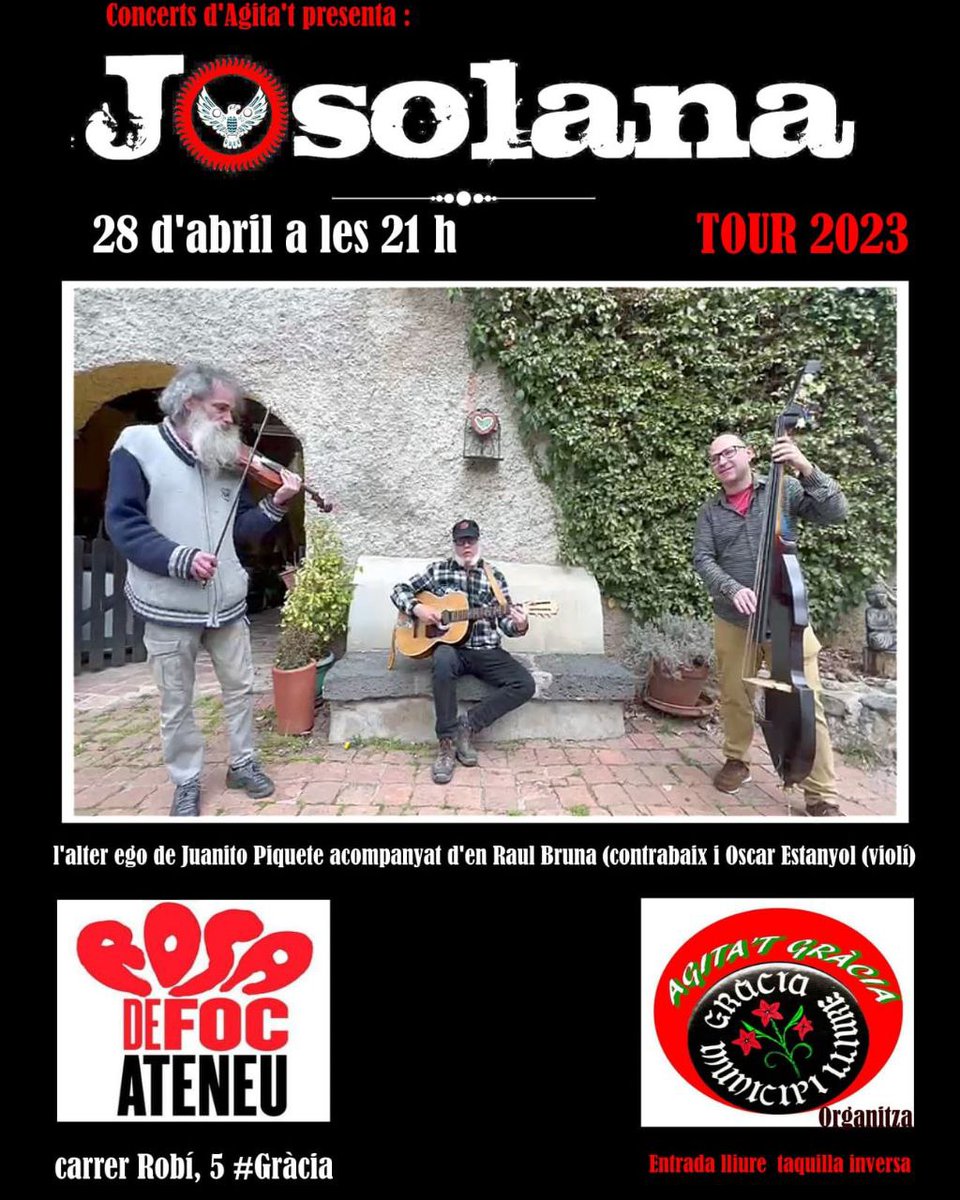 Important: Les que us hagueu quedat sense entrades per veure al "Boss" <a href="/Jo_So_lana/">JoSolana</a> promet no fer cap cover però us convida al seu concert presentació del trio format per <a href="/JuanitoPiquete/">Juanito Piquete</a> <a href="/raulbruna/">Raül Bruna</a> i <a href="/AnskarEU/">#FreeXelj#RuimanLibertad</a> aquest vespre al <a href="/A_RosaDeFoc/">Ateneu Rosa de Foc</a> a les 21 h
