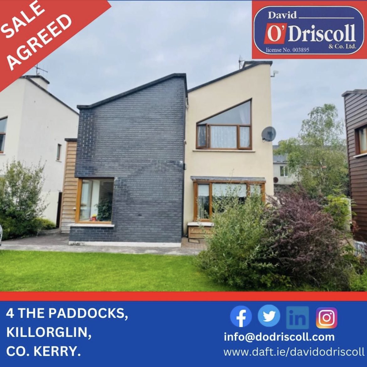 Just gone #saleagreed on this detached home in the centre of #killorglin.
If you have a property to sell, please contact David on 087-7958386 or e-mail: info@dodriscoll.com