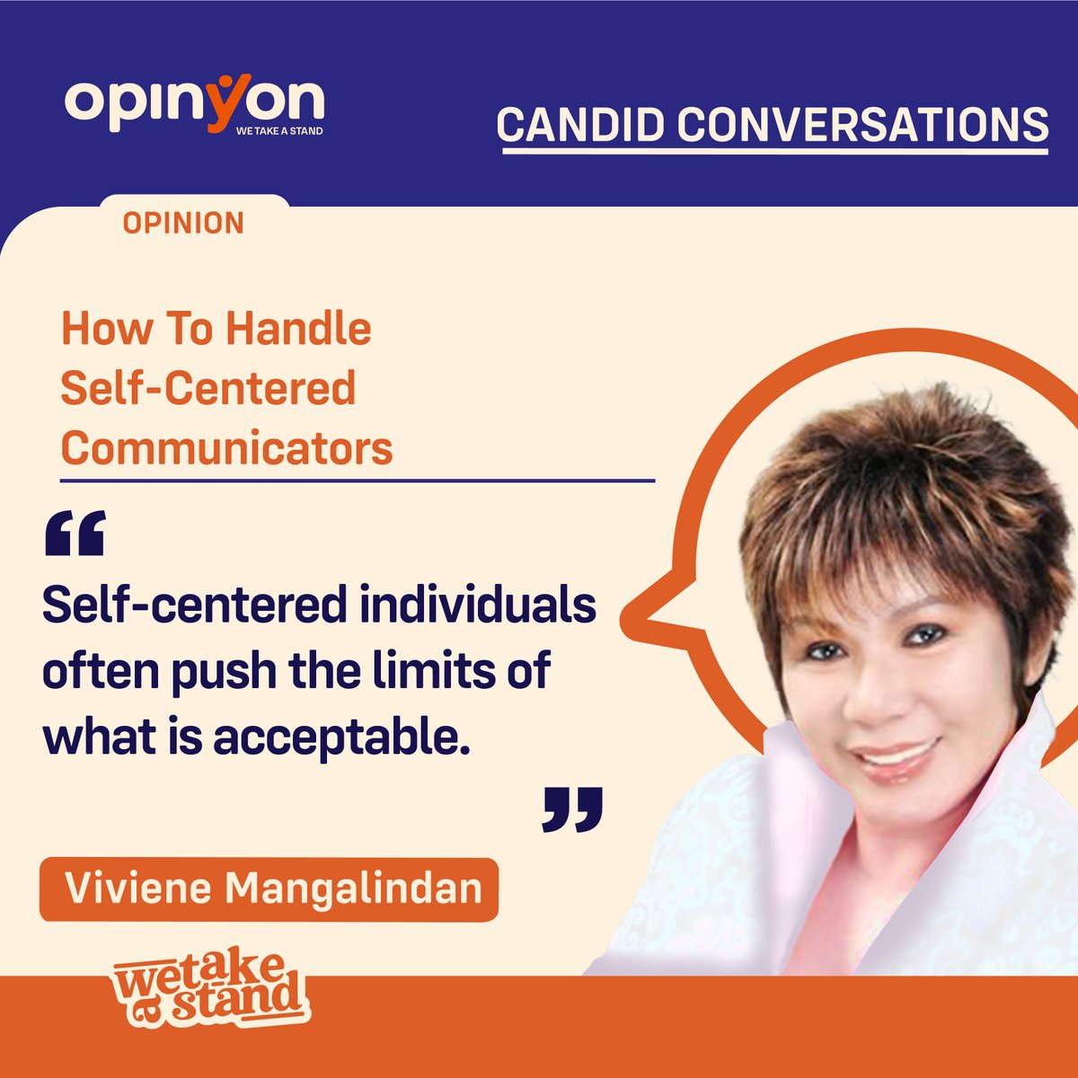 OpinYonNews's tweet photo. How To Handle Self-Centered Communicators
By Viviene Mangalindan
Self-centered individuals often push the limits of what is acceptable.
Read more
https://t.co/EIe9pbHZPA
#SelfCenter #Acceptable #Limit #Conversations #Candid #CandidConversations #Column https://t.co/Ew68bGehJ6
