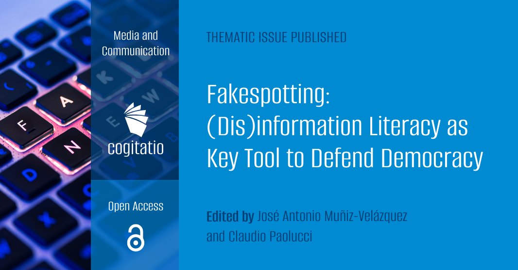Media and Communication (@cogitatiomac) on Twitter photo We have published a new #openaccessissue that highlights the urgency for effective information #literacy strategies to defend democracy against #disinformation and #fakenews.
Issue: bit.ly/3VcEGsm
What are the main findings? (🧶)
<a href="/Clapaolucci/">Claudio Paolucci</a> #misinformation We have published a new #openaccessissue that highlights the urgency for effective information #literacy strategies to defend democracy against #disinformation and #fakenews.
Issue: bit.ly/3VcEGsm
What are the main findings? (🧶)
<a href="/Clapaolucci/">Claudio Paolucci</a> #misinformation