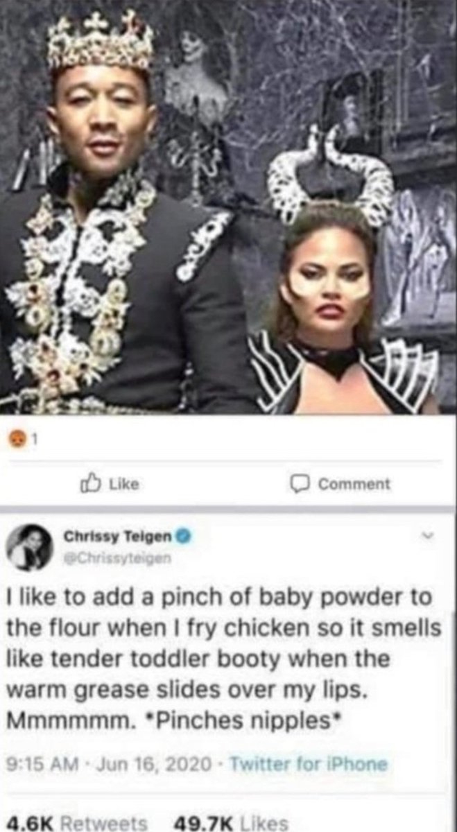 1sarcasticblond's tweet photo. Chrisssy Teigen is a demon.  Never forget 😈👹 https://t.co/2MkHv1bmWt