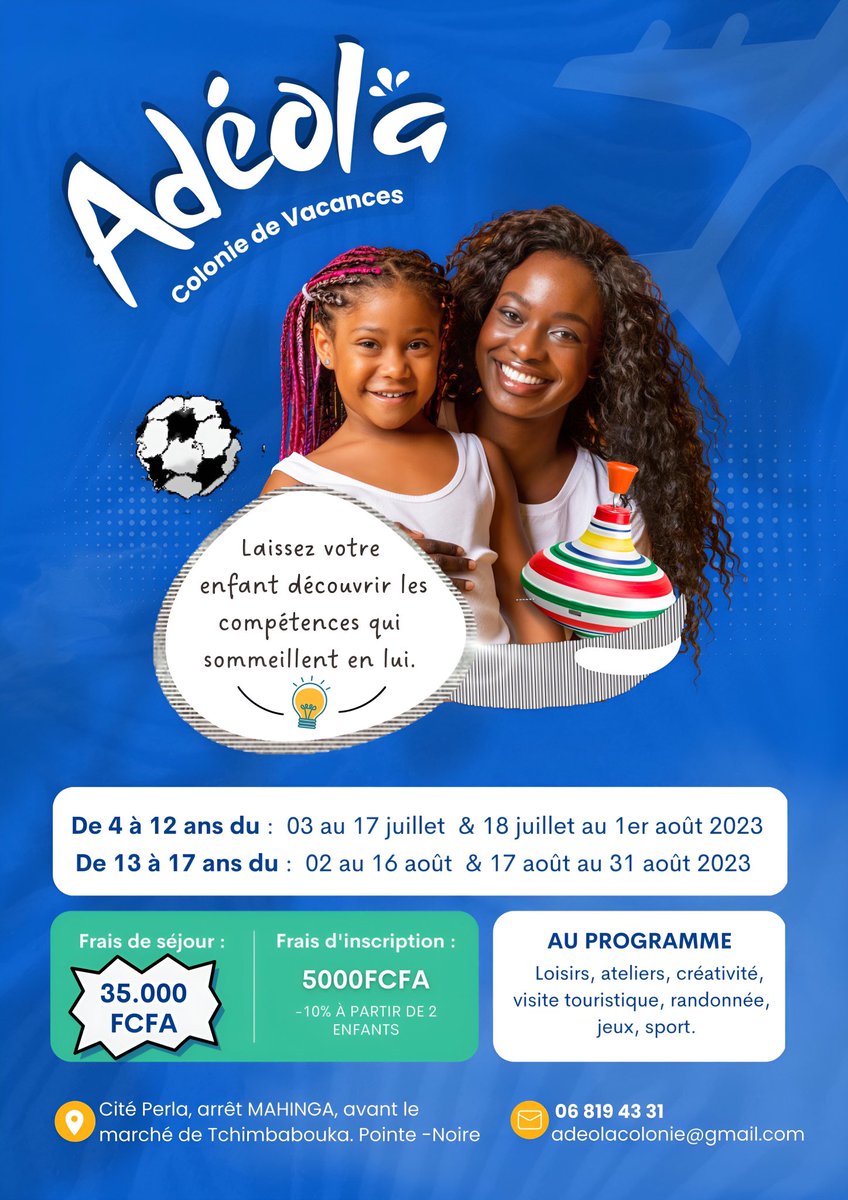 Flyer réalisé pour Adéola une colonie de vacances made-in-Congo 🇨🇬🫶🏽. 

#pointenoire #Congo #Brazzaville #adeola #coloniedevacances