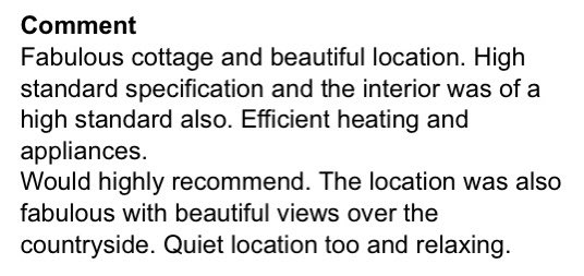 Our latest review! So lovely to hear that our customers have had such a great stay! If you want to book get in touch! #payday #FridayFeeling