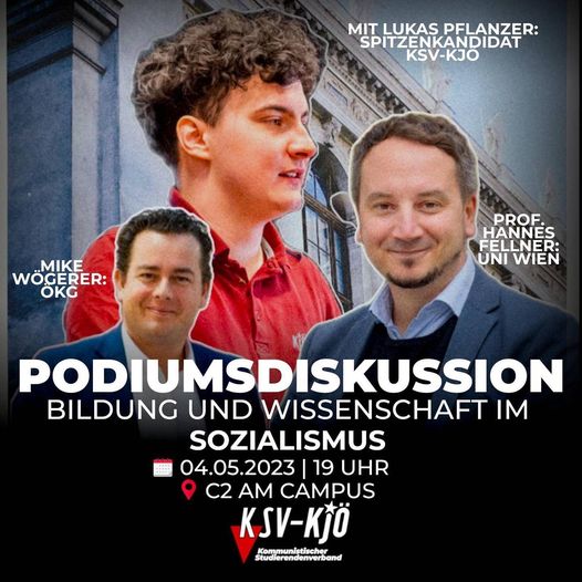 🚩📖Eine andere Bildung ist möglich! Am 4.5. wollen wir ab 19:00 im Hörsaal C2 am Campus mit euch über unser Bildungssystem diskutieren. Am Podium mit dabei sind Lukas Pflanzer, Hannes Fellner und Mike Wögerer. Wir freuen uns auf euch ✊