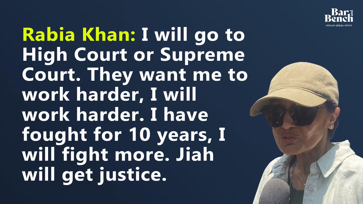 Jiah Khan's mother to challenge CBI court judgment in higher court, she will fight the battle till her last breath.

That's is spirit Rabiya Mam, hats off to your Strength &amp; courage. Never lose hope, Almighty &amp; millions across globe with you.

#JusticeForJiahKhan
<a href="/JiahKhanJustice/">Fight 4 Jiah</a>