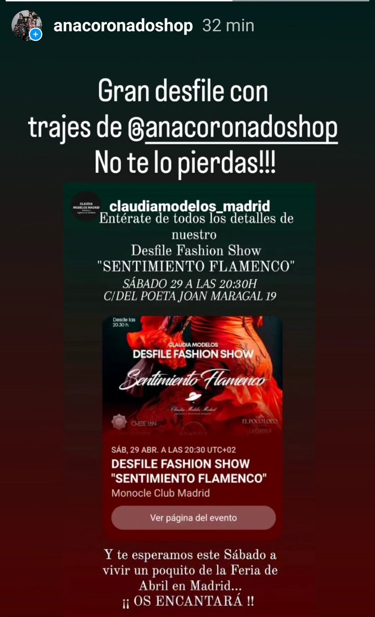 Este sábado día 29 a las 20.30h en <a href="/MonocleClub/">The Monocle Club</a>
Un placer participar en este gran desfile de @claudiamodelosmadrid