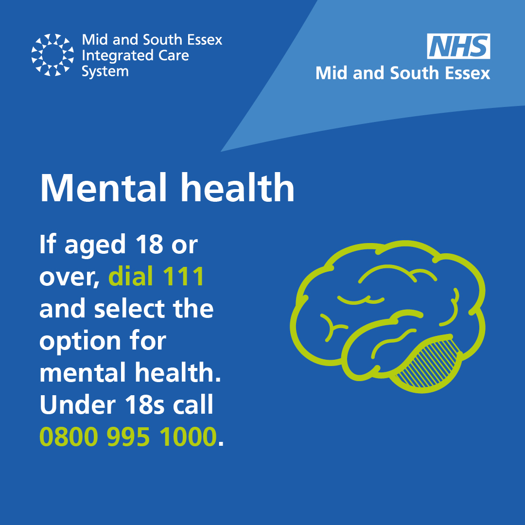 Do you need Mental Health support?

If you are aged 18 or over you can dial 111 and select the option for mental health.