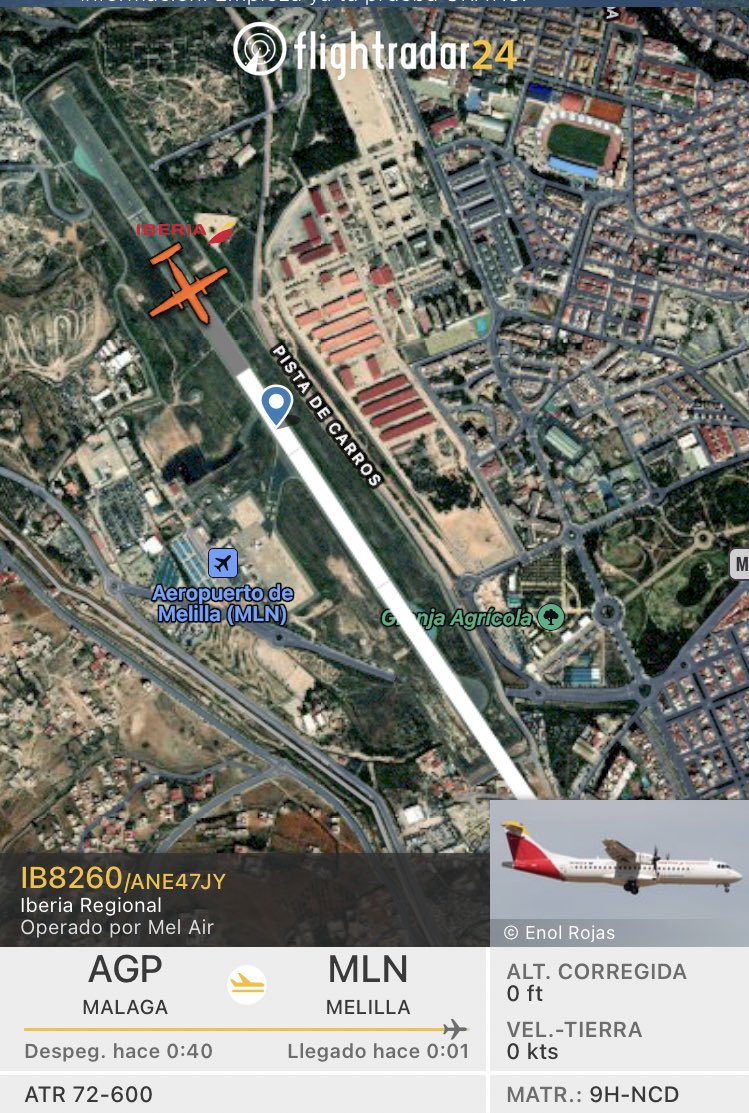 SpottersMelilla's tweet photo. El vuelo #IB8260 Málaga-Melilla de @AirNostrumLAM operado por #MelAir, aterriza en #MelillaMLN con una demora de 02h46min. https://t.co/eNvShONNdZ