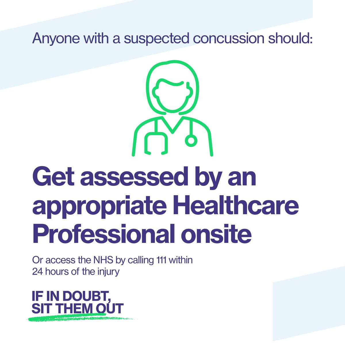 loveotgame's tweet photo. Anyone with a suspected concussion should be immediately removed from
the field of play.

They should get assessed by an appropriate healthcare professional onsite or access the NHS by calling 111 within 24 hours of the injury.
#IfInDoubtSitThemOut https://t.co/UYDWXUfuDG