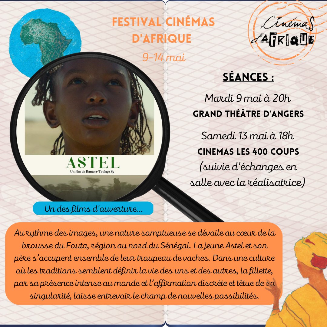 Focus film 1️⃣ ! Rendez-vous à la soirée d’ouverture du festival et le samedi 13 mai pour découvrir le court-métrage Astel. 
On félicite d’ailleurs la réalisatrice, Ramata Toulaye Sy, qui voit son film Banel &amp; Adama figurer dans la sélection officielle du @festivaldecannes ⭐️🥳