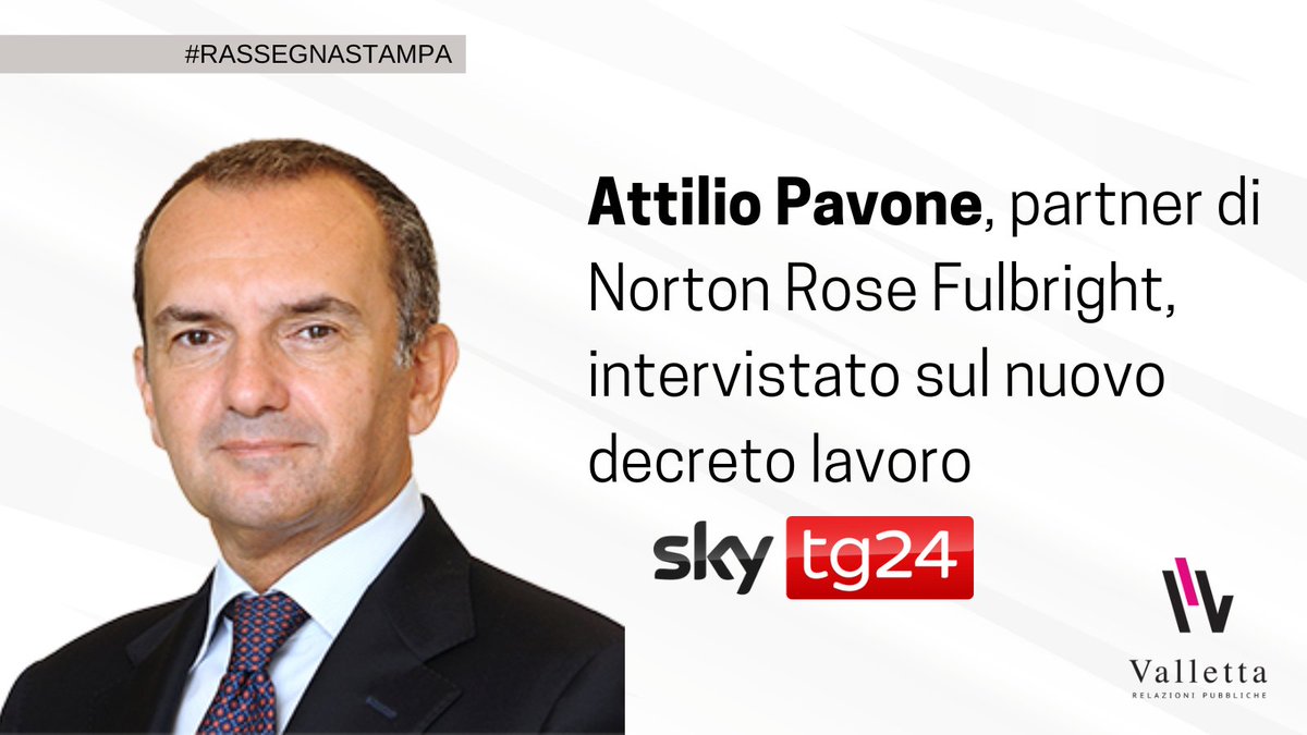 Attilio Pavone, partner dello studio legale Norton Rose Fulbright, è stato intervistato da Mariangela Pira sulle novità del nuovo decreto lavoro su SkyTg24.
L'intervista qui: linkedin.com/posts/attiliop…

#lavoro #avvocato #intervista #skytg24 #studiolagale #lawfirm #VRPRassegnaStampa