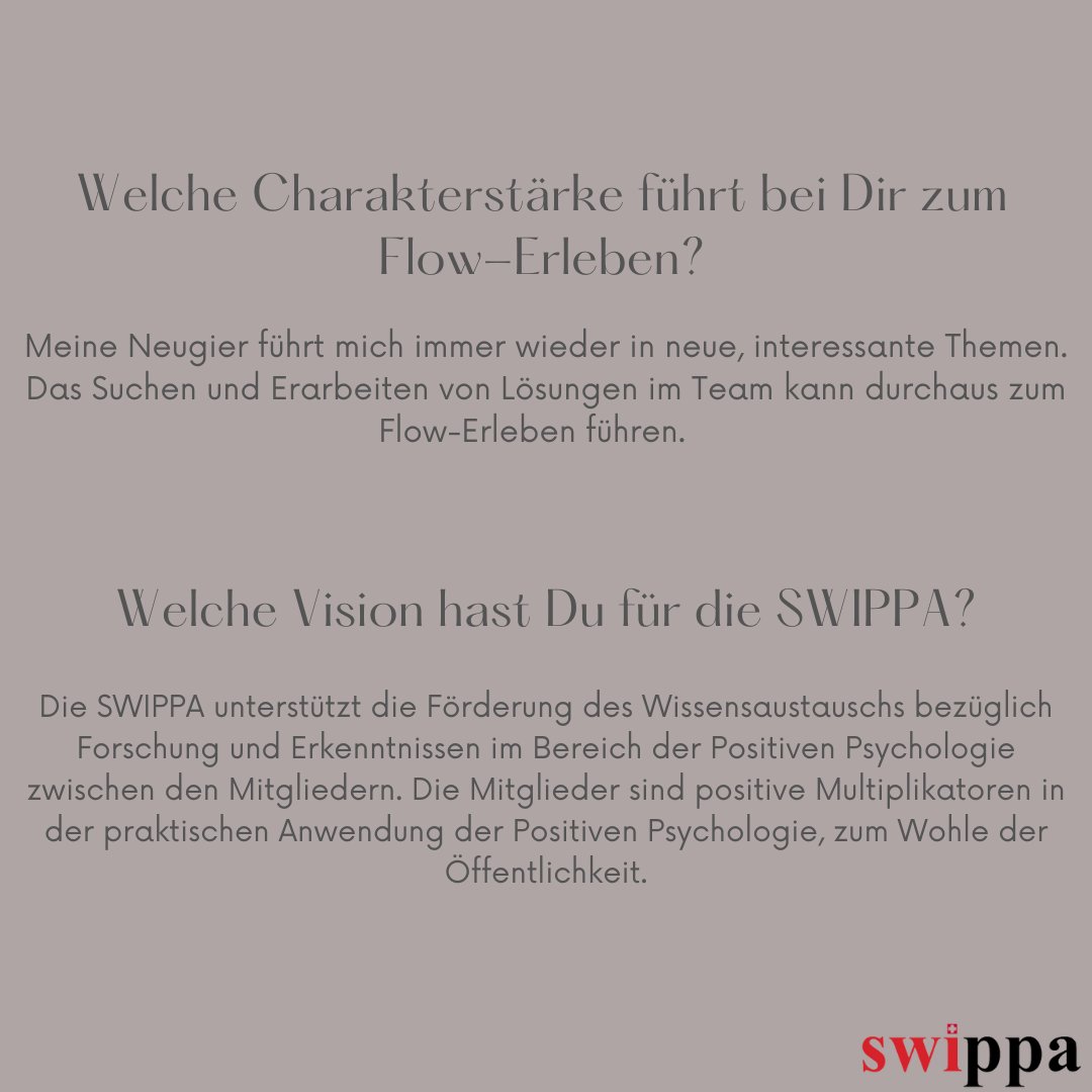 Franz Gysin from the board introduces himself!

"My curiosity always leads me to new, interesting topics."

My LinkedIn: ow.ly/4rsl50NRaI0

#Vorstand #positivemindset #ausdemvorstand #specialedition #SWIPPA #positivepsychology #positivepsychologie