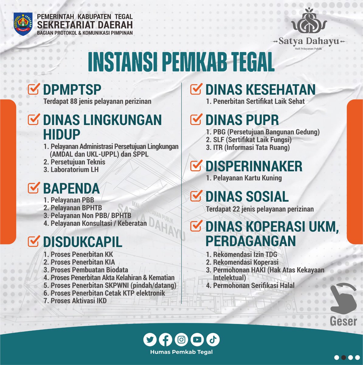 umiazizah60's tweet photo. Pelayanan di Mal Pelayanan Publik Satya Dahayu, kini sudah beroperasi secara penuh. Berikut daftar Instansi yang membuka pelayanan. https://t.co/mRLGSHenTg