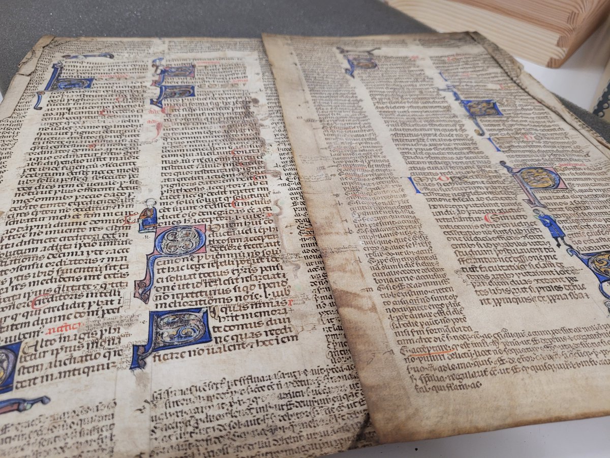 StJohnsOxLib's tweet image. Luckily not all is lost 😃

This stunning 15th-century manuscript of Justinian&apos;s Codex was once deemed superfluous and used as a pastedown in the binding of another book. 

This way it has survived and still dazzles the beholder today. 

#FragmentofthDay
#FragmentFriday