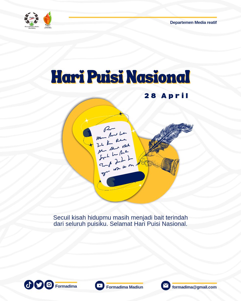 formadima's tweet photo. 《SELAMAT HARI PUISI NASIONAL》

Secuil kisah hidupmu masih menjadi bait terindah dari seluruh puisiku. Selamat Hari Puisi Nasional✨ https://t.co/eLzqjDwP7x