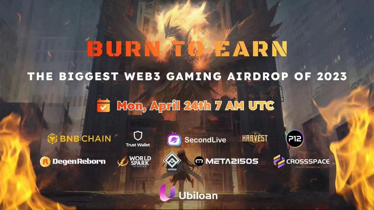 🧧抽200U等值代币10人分

✅关注我和
<a href="/Edison0731/">Edison.731</a>
&amp; 
@ubiloan

✅❤️+RT+地址

🚀 #Web3 #Game空投来袭！由游戏资产抵押借贷平台
@ubiloan
联合
<a href="/BNBCHAIN/">BNB Chain</a>
及多个顶级游戏推出 "Burn to Earn" 燃烧NFT赢奖励（包括Token、高价值NFT和Free Mint白等）任务简单先撸为敬!
传送门：ubiloan.io/airdrop