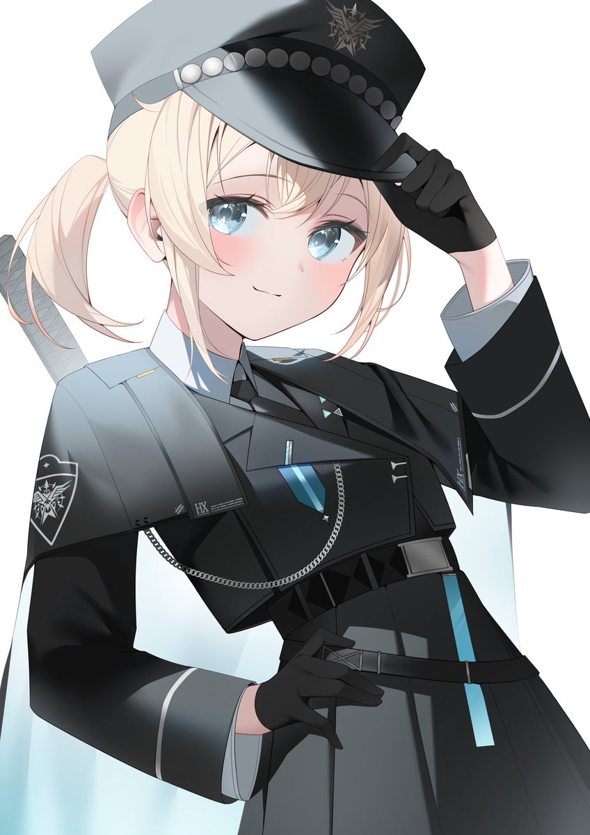 kazama iroha 1girl gloves blonde hair hat solo smile black gloves  illustration images