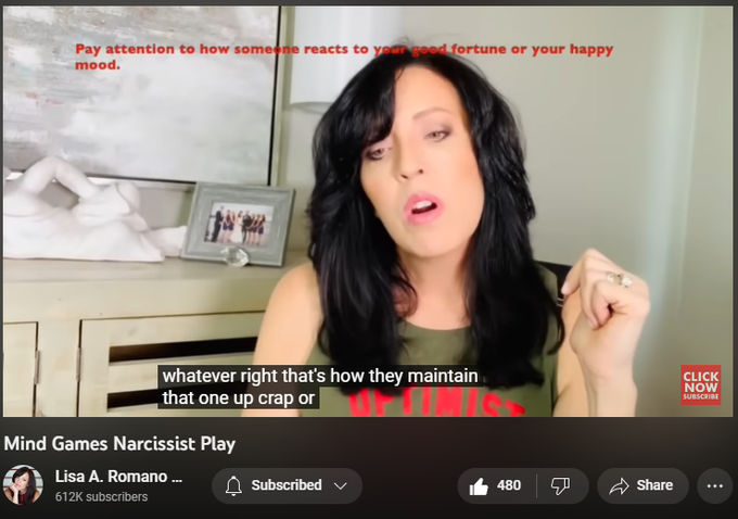 5,602 views  21 Apr 2023  Confronting a Narcissist; What to Expect
https://www.lisaaromano.com/12wbcp 
https://www.lisaaromano.com/breakthro...
https://adbl.co/2E5tk4C

In this new video, where we explore the intricate and often harmful world of narcissism. We take a deep dive into the psyche of narcissists and the games they play to manipulate and control their victims.

As someone who is passionate about understanding human behavior, I bring my unique perspective and insights to the table, shedding light on the dark and often misunderstood world of narcissism. Throughout the episode, we examine the tactics that narcissists use to gain power and control, and we discuss practical strategies for identifying and protecting ourselves from their harmful influence.

As someone who has had their fair share of run-ins with narcissists, I share my own experiences and struggles, providing a relatable and authentic voice that listeners can trust.

From identifying the red flags of narcissism to