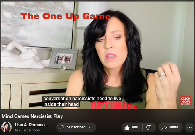 5,602 views  21 Apr 2023  Confronting a Narcissist; What to Expect
https://www.lisaaromano.com/12wbcp 
https://www.lisaaromano.com/breakthro...
https://adbl.co/2E5tk4C

In this new video, where we explore the intricate and often harmful world of narcissism. We take a deep dive into the psyche of narcissists and the games they play to manipulate and control their victims.

As someone who is passionate about understanding human behavior, I bring my unique perspective and insights to the table, shedding light on the dark and often misunderstood world of narcissism. Throughout the episode, we examine the tactics that narcissists use to gain power and control, and we discuss practical strategies for identifying and protecting ourselves from their harmful influence.

As someone who has had their fair share of run-ins with narcissists, I share my own experiences and struggles, providing a relatable and authentic voice that listeners can trust.

From identifying the red flags of narcissism to