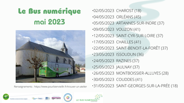 le #busnumerique sillonne la <a href="/RCValdeLoire/">Région Centre-Val de Loire</a> et propose aux seniors des ateliers pour découvrir les outils #Numerique 
N'hésitez pas à en parler autour de vous
<a href="/CarsatCVL/">Carsat Centre-Val de Loire</a> <a href="/MSABT363741/">MSA Berry-Touraine</a> <a href="/bclmsa/">MSA Beauce Cœur de Loire</a> <a href="/AgircArrco/">Agirc-Arrco</a> 
<a href="/departement_18/">Département du Cher</a> @eurelien <a href="/Indre36/">Département de l'Indre</a> <a href="/CD37_touraine/">Touraine, le Département</a> <a href="/leloiret/">Le Loiret</a> <a href="/departement41/">Département de Loir-et-Cher</a>